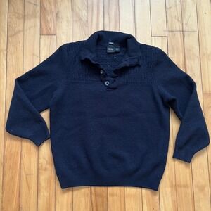 Hugo Boss Mens Extrafine Merino Wool Polo Sweater Navy Blue Regular Fit Large